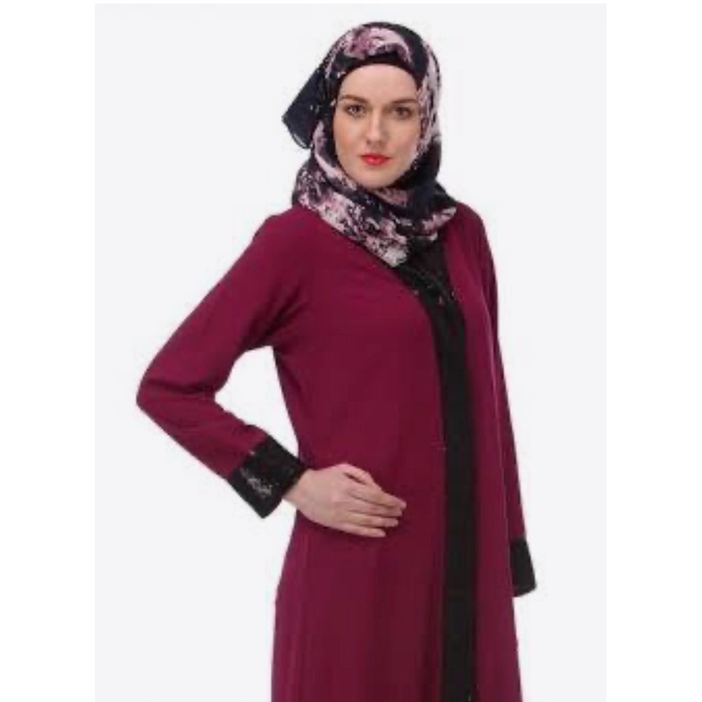 Mileny Maxi Abaya Beaded‎ Collar Cuffs Modest Dress Womens 12 Purple Black